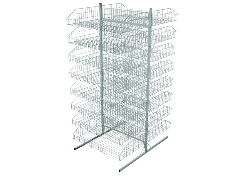Expositor de Chão Duplo com Cestos Multi Níveis Branco